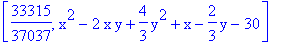 [33315/37037, x^2-2*x*y+4/3*y^2+x-2/3*y-30]